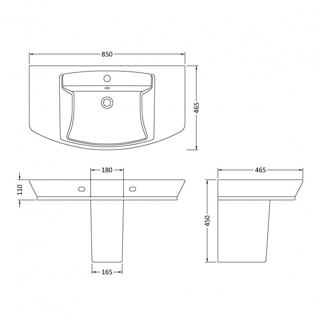 Daniel Basin with Pedestal & Size Options - 1 TH - White