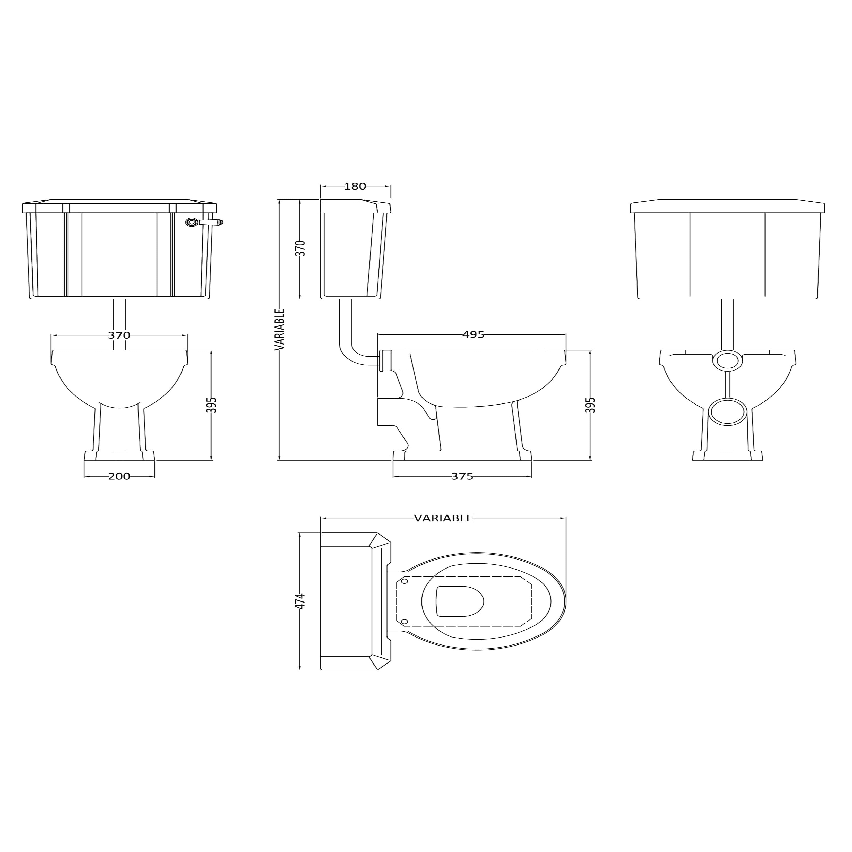 Classique Traditional Low Level Toilet with Cistern, Toilet Seat & Flush Pipe Kit - White