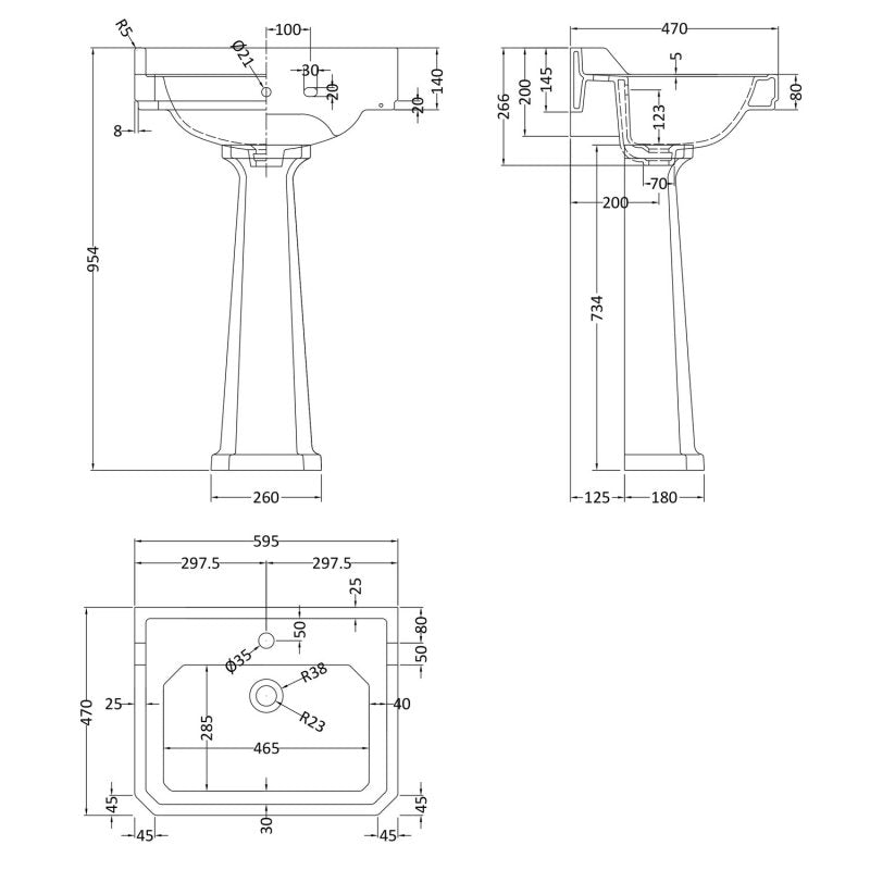 Classique Comfort Height Basin with Full Pedestal - 1, 2 or 3 TH Option - White