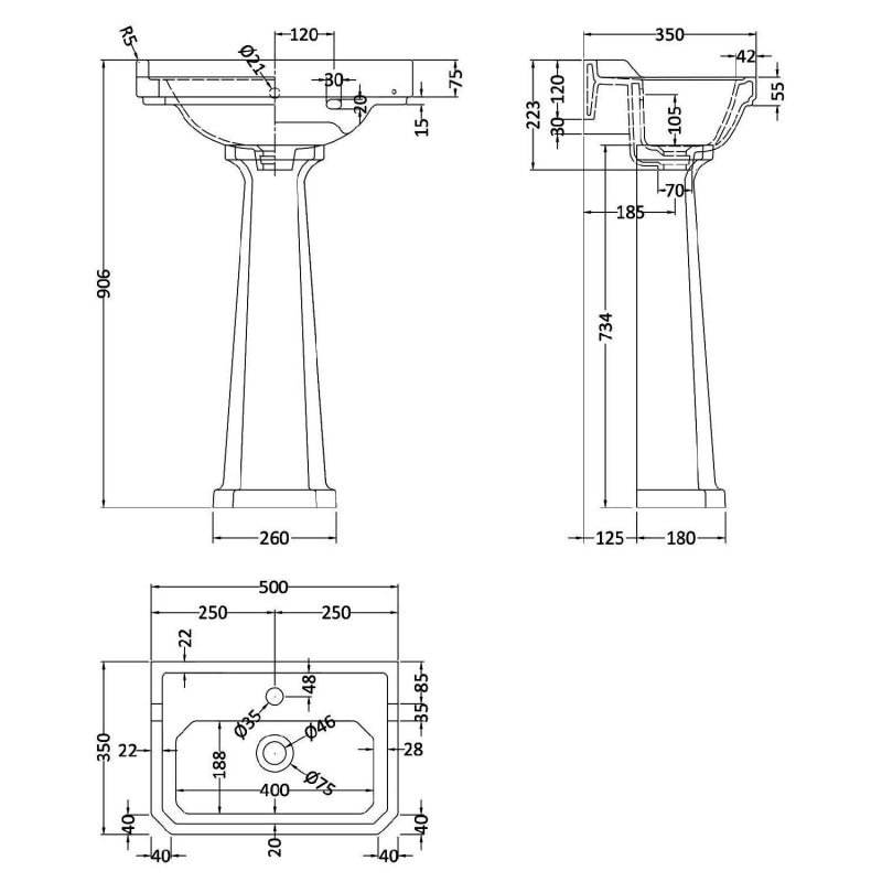 Classique Comfort Height Basin with Full Pedestal - 1, 2 or 3 TH Option - White