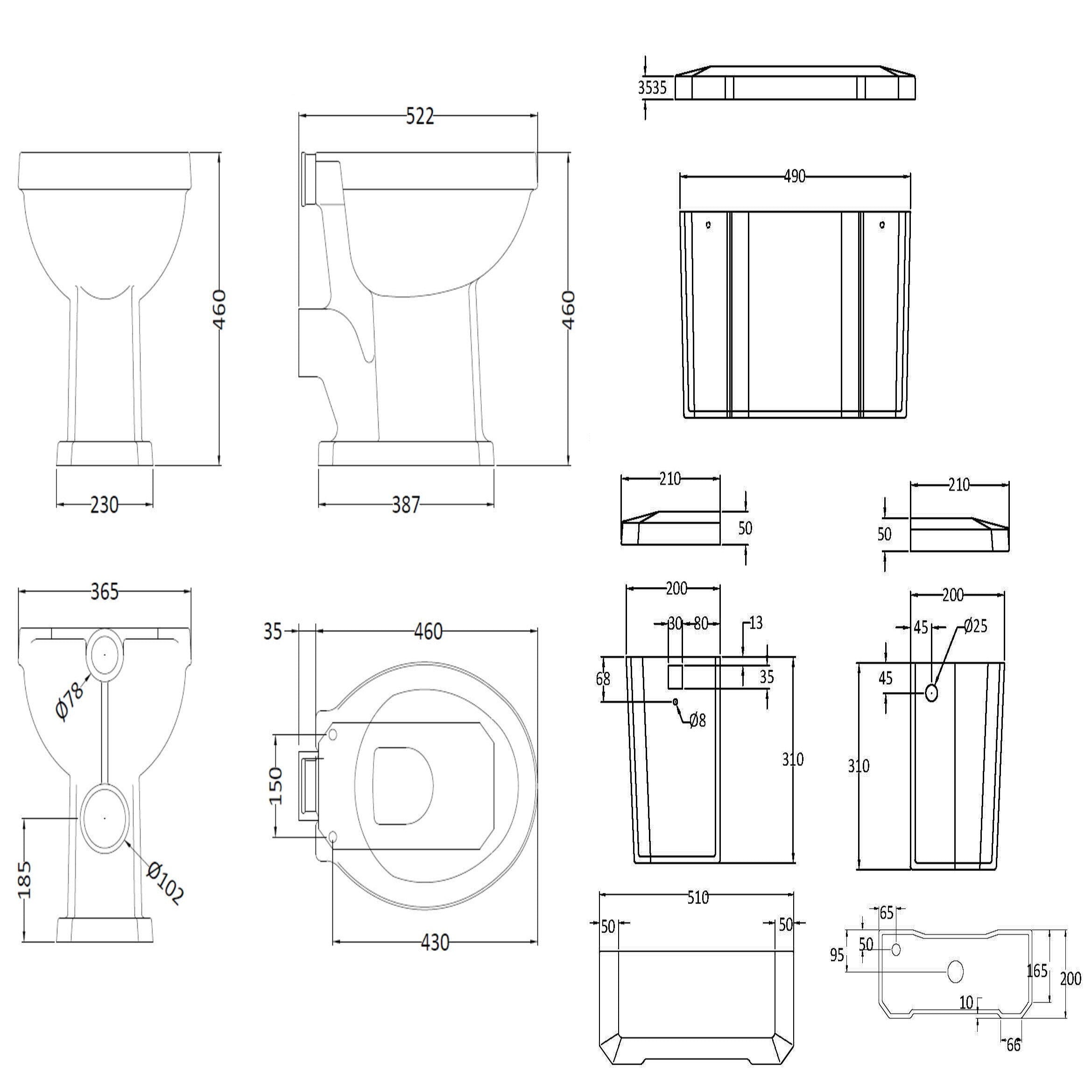 Classique Comfort Height High Level Toilet with Cistern, Seat & Flush Pipe Kit -  White