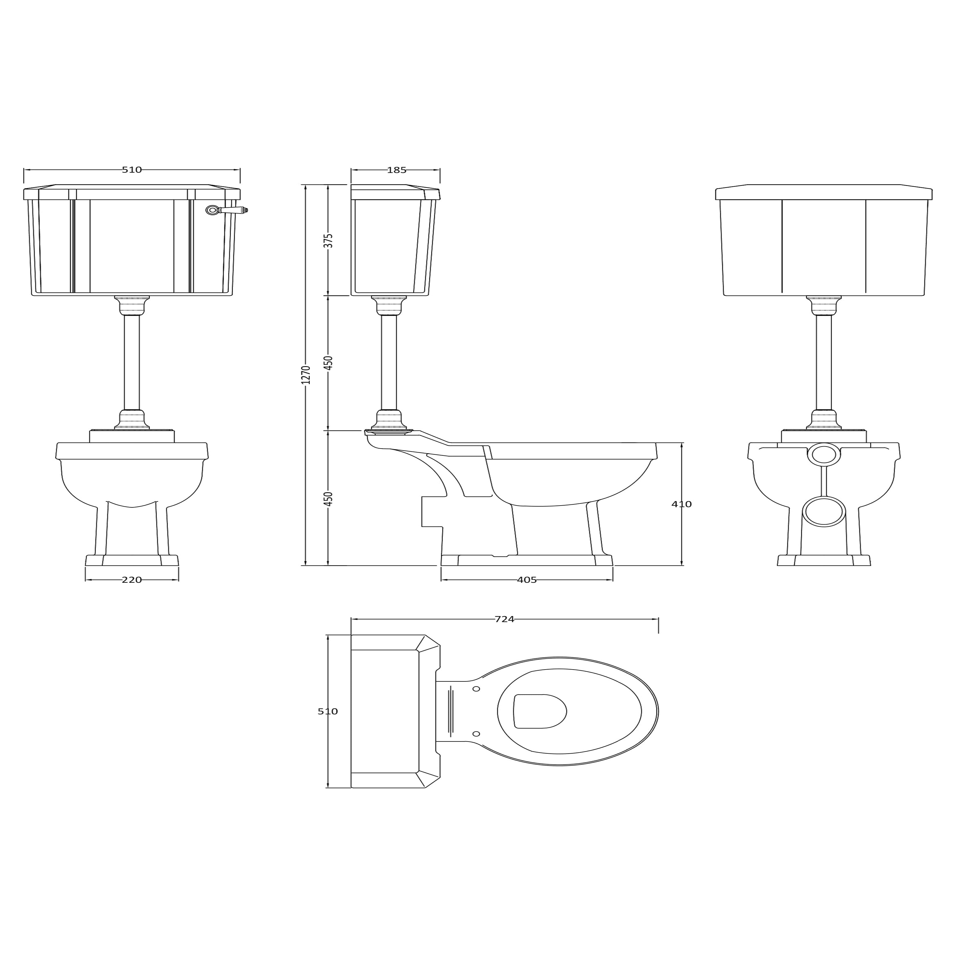 Classique Mid Level Toilet  with Lever Cistern, Seat & Flush Pipe Kit - White