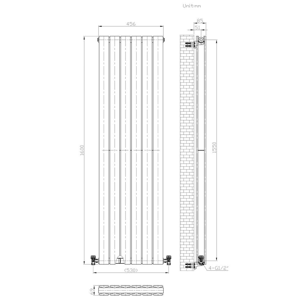 iBathUK Apex Vertical Double Panel Slim Flat Radiator, Designer Slim Radiator