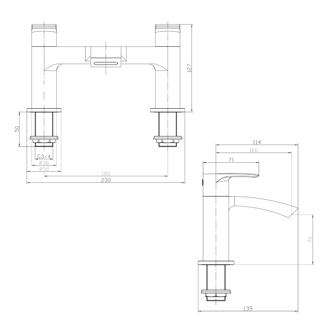Cascade Deck Mounted Bath Filler Tap