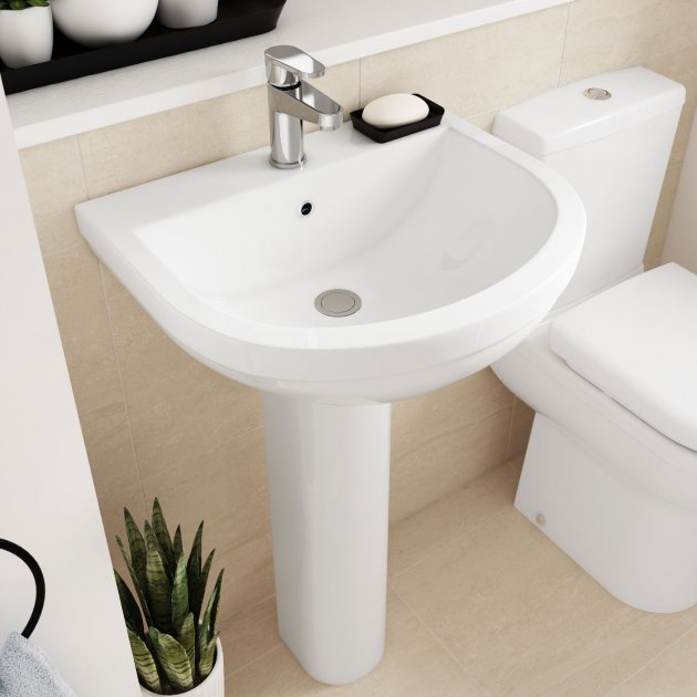 Liquid Basin with Pedestal & Size Options - 1 or 2 TH  - White