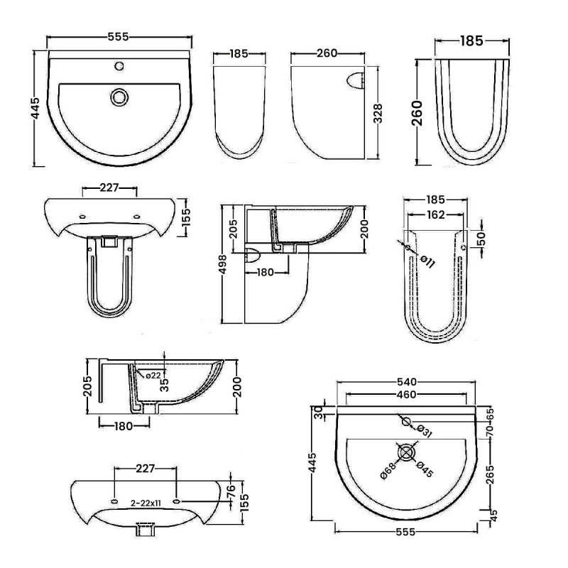 Liquid Basin with Pedestal & Size Options - 1 or 2 TH  - White