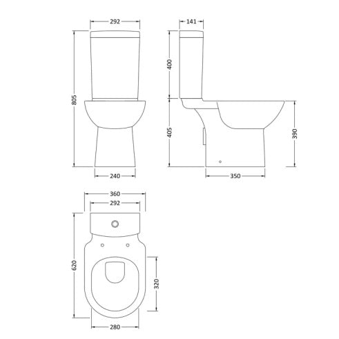 Vast Close Coupled Toilet with Cistern & Seat Options - White