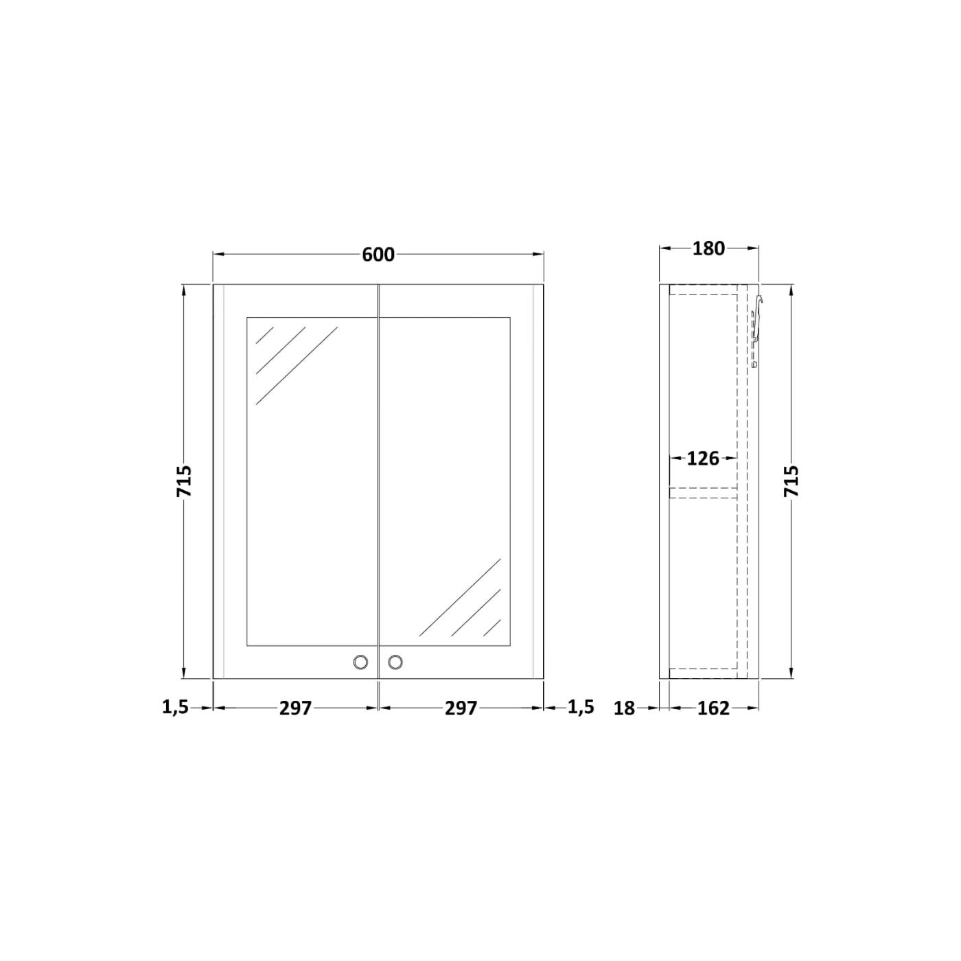 Arctic Non Illuminated Mirror Cabinet - 715mm x 600mm
