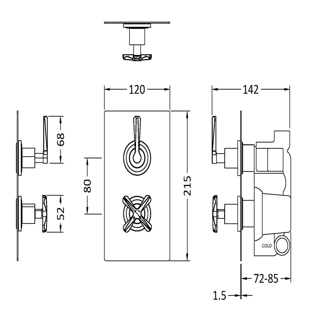 Cylin Traditional 2 Outlet Thermostatic Concealed Shower Valve