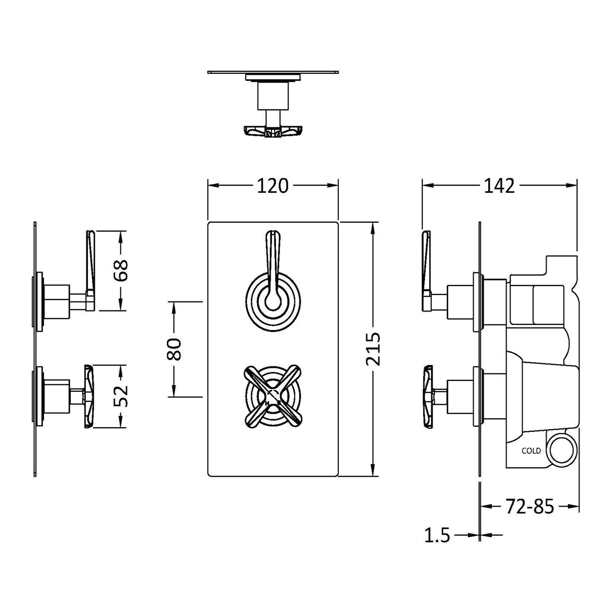 Cylin Traditional 1 Outlet Thermostatic Concealed Shower Valve