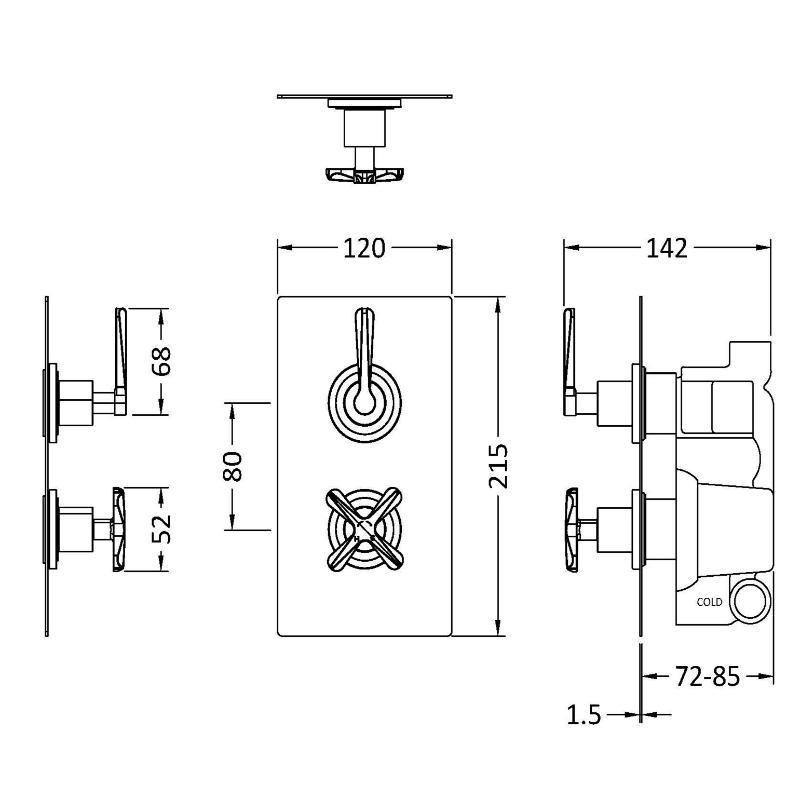Cylin Traditional 1 Outlet Thermostatic Concealed Shower Valve