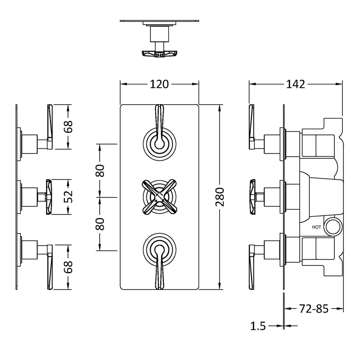 Cylin 2 Outlet Triple Thermostatic Concealed Shower Valve