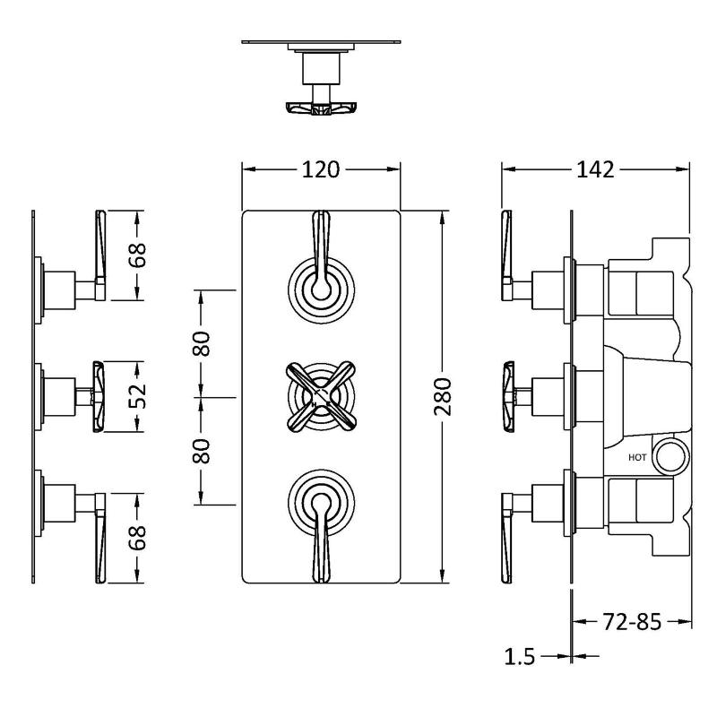 Cylin 2 Outlet Triple Thermostatic Concealed Shower Valve
