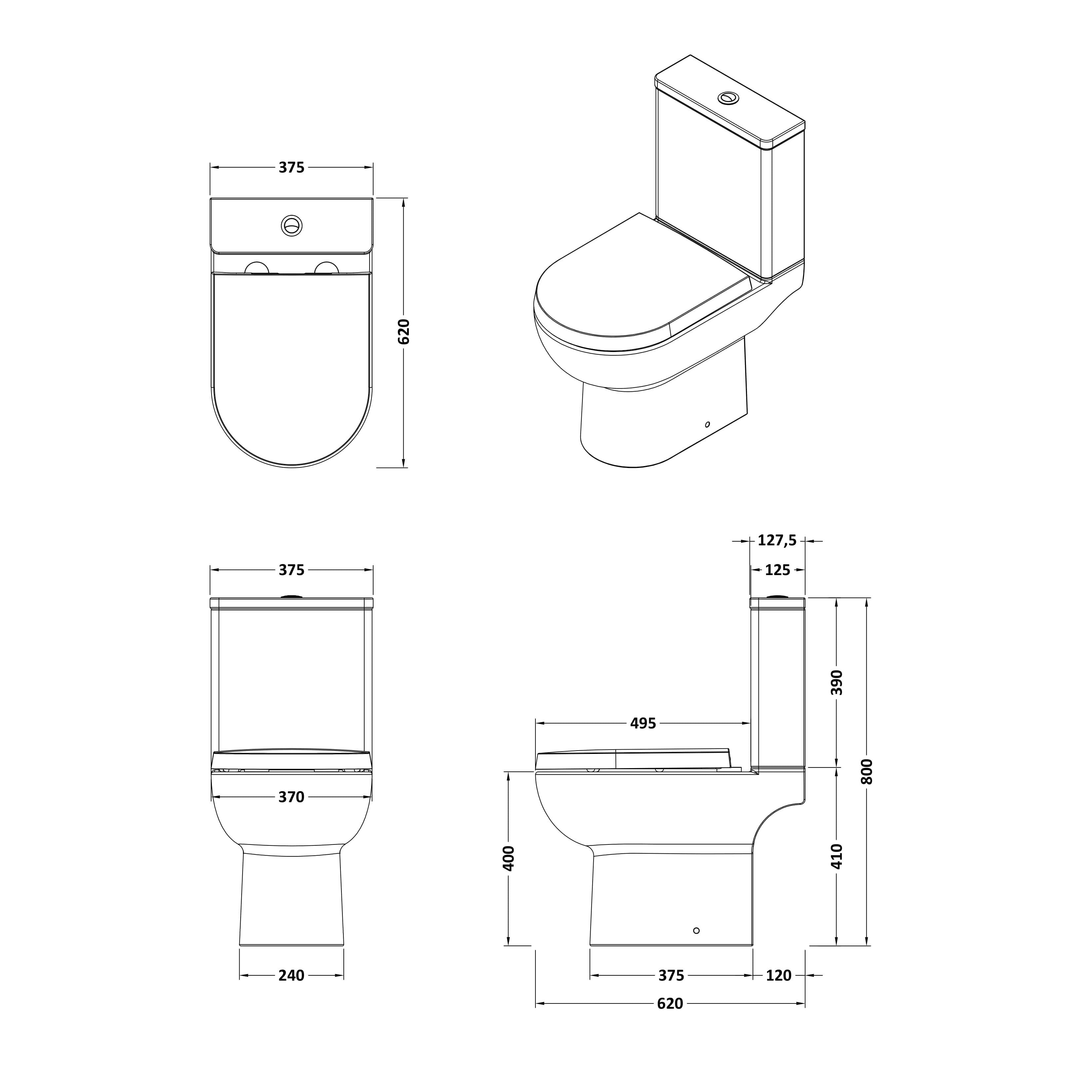 Isla Rimless Close Coupled Toilet with Cistern & Seat Options - White