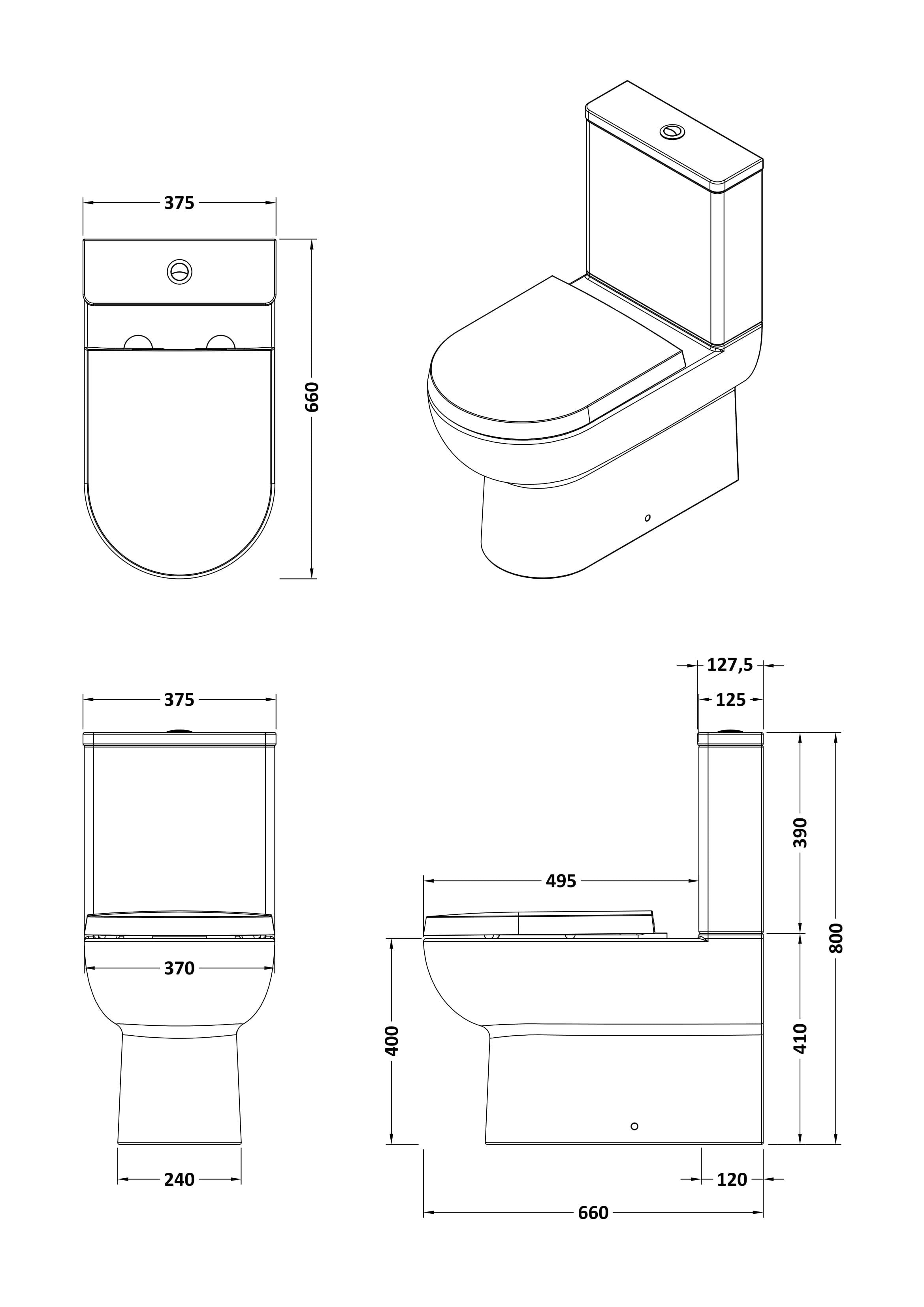 Isla Rimless Close Coupled Toilet with Cistern & Seat Options - White