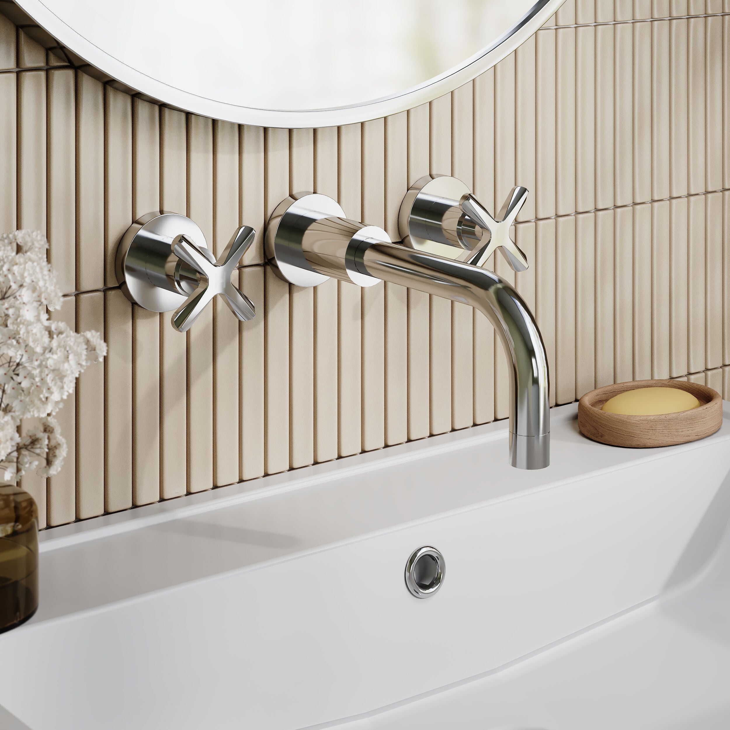 Cylin 3 Hole Wall Mounted Basin Mixer Tap