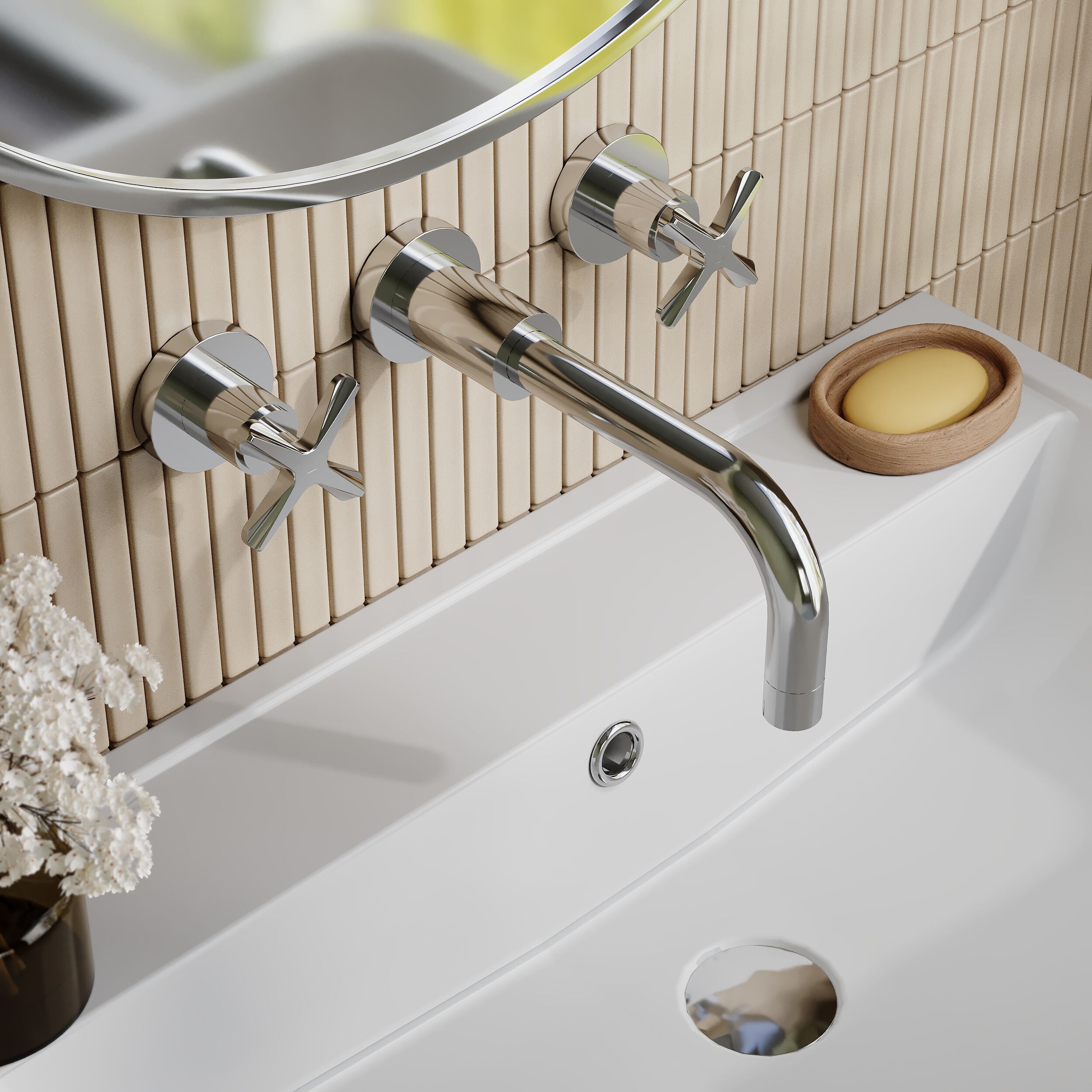 Cylin 3 Hole Wall Mounted Basin Mixer Tap