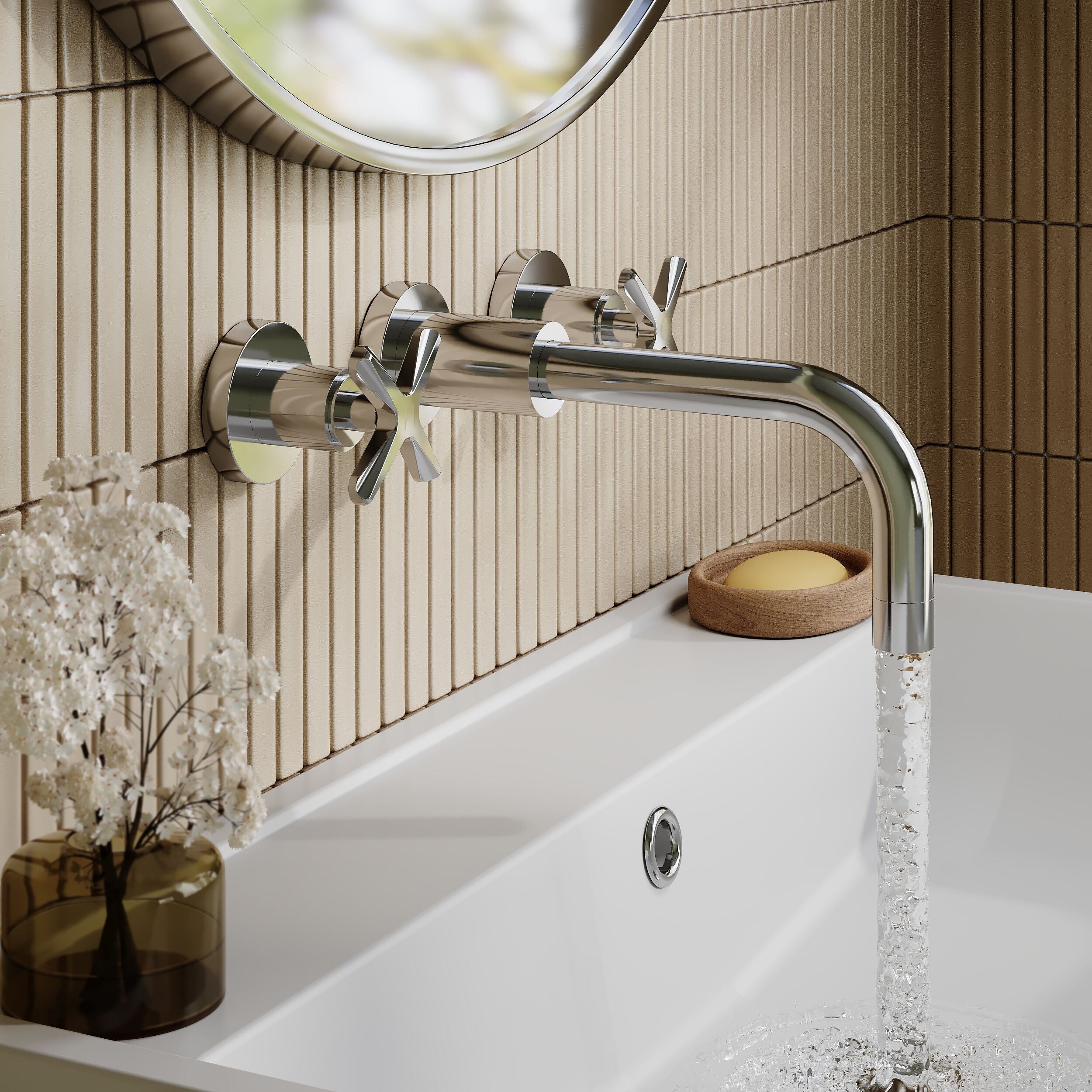 Cylin 3 Hole Wall Mounted Basin Mixer Tap