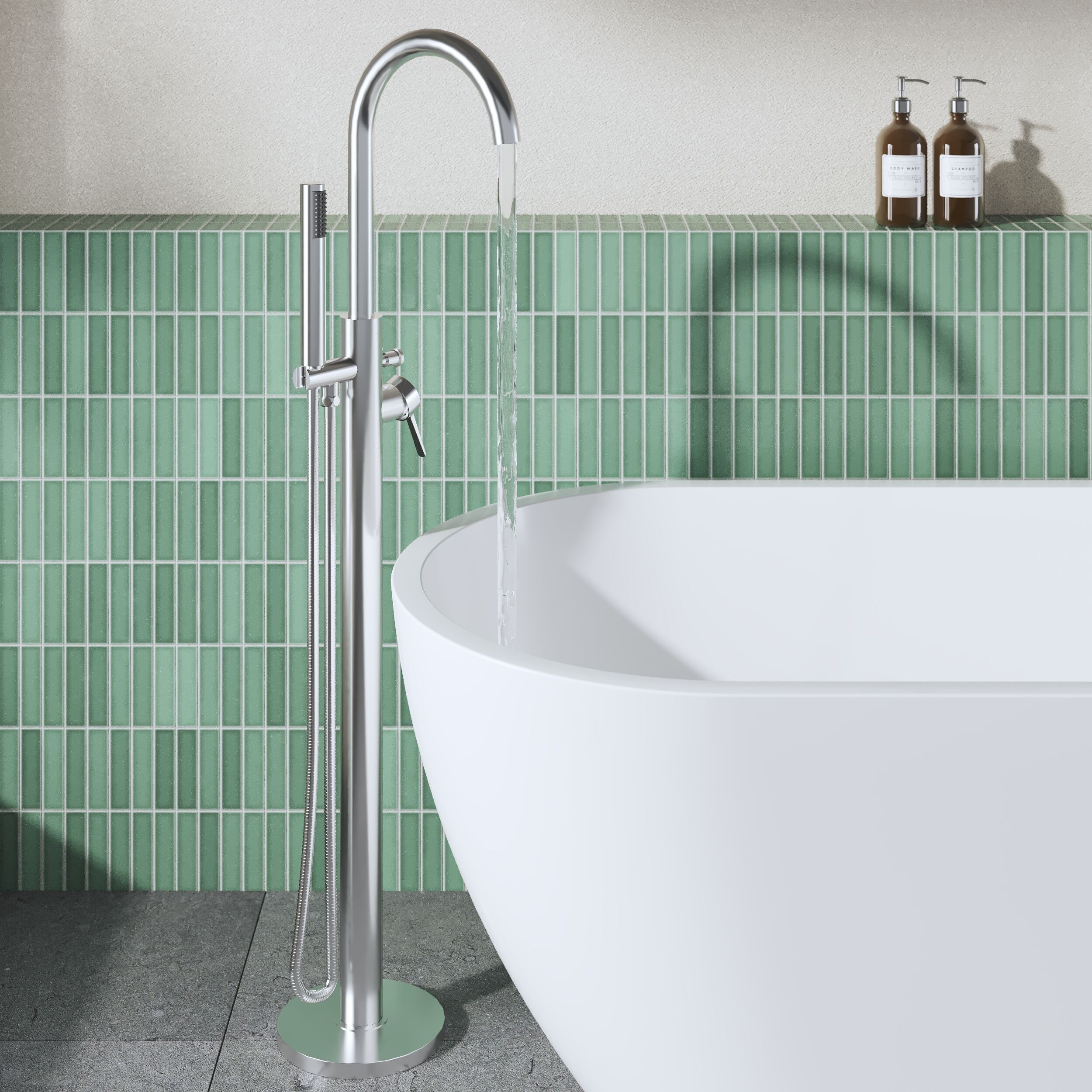 Cylin Floor Mounted Bath Shower Mixer Tap With Handset