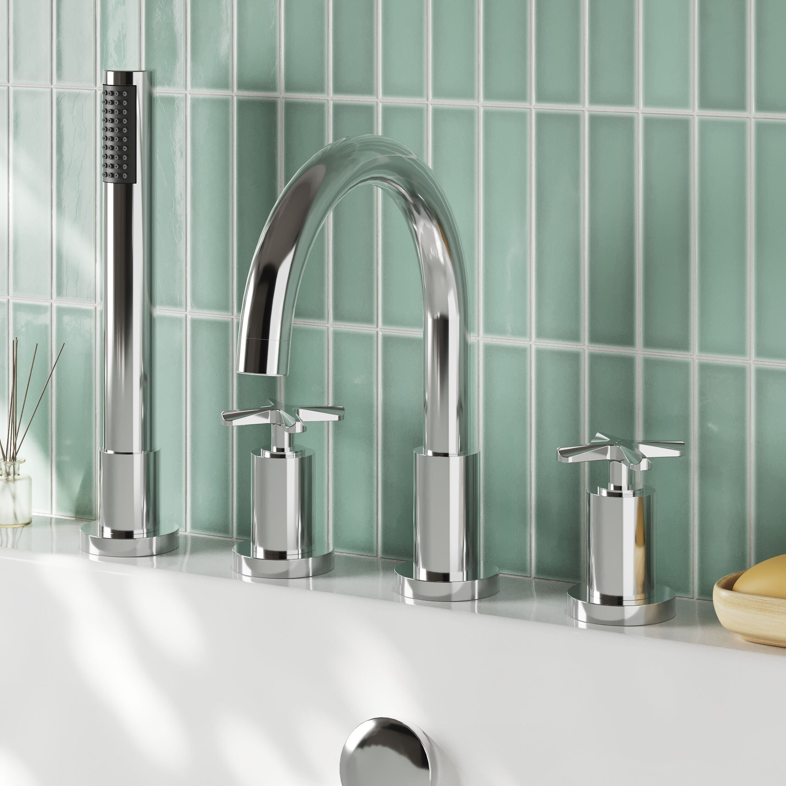 Cylin 4 Hole Deck Mounted Bath Shower Mixer Tap - Chrome