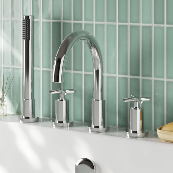 Cylin 4 Hole Deck Mounted Bath Shower Mixer Tap - Chrome