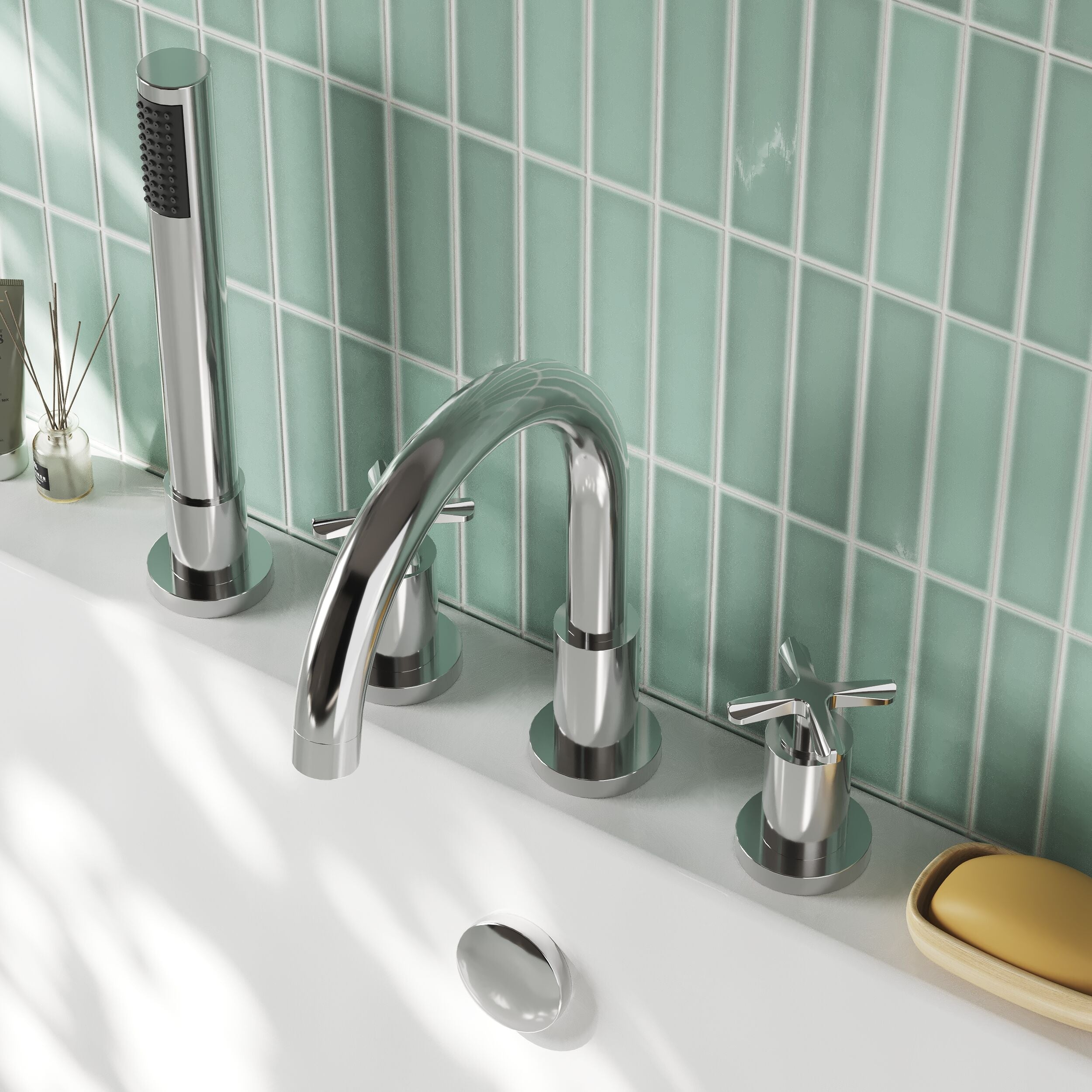 Cylin 4 Hole Deck Mounted Bath Shower Mixer Tap - Chrome