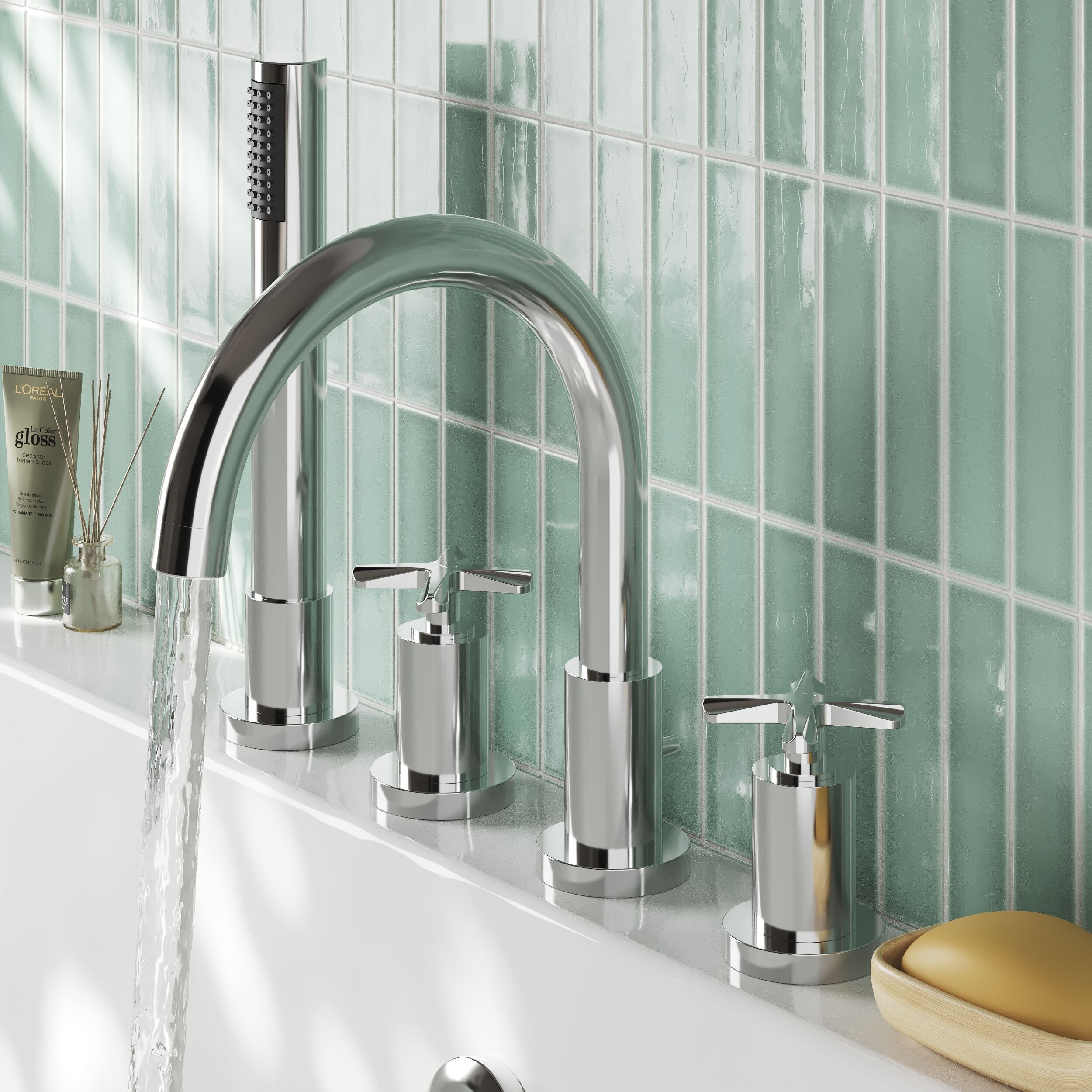 Cylin 4 Hole Deck Mounted Bath Shower Mixer Tap - Chrome