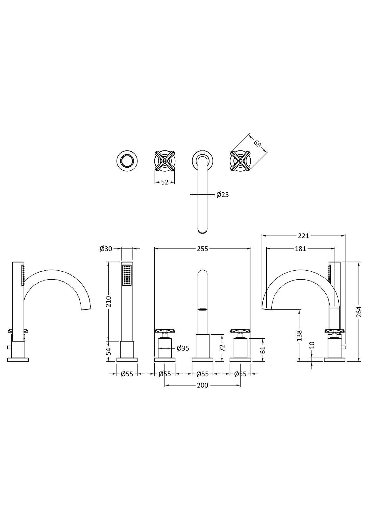 Cylin 4 Hole Deck Mounted Bath Shower Mixer Tap - Chrome