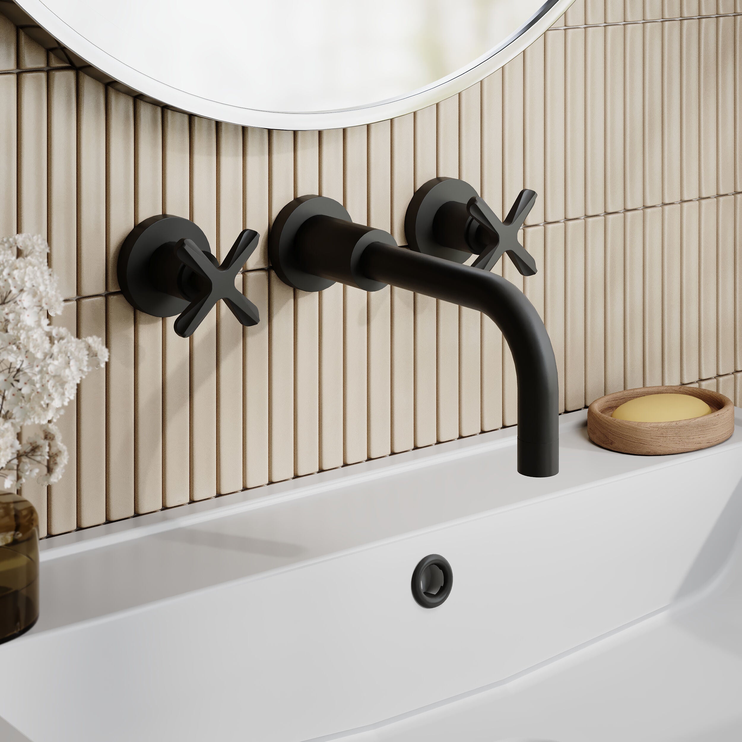 Cylin 3 Hole Wall Mounted Basin Mixer Tap
