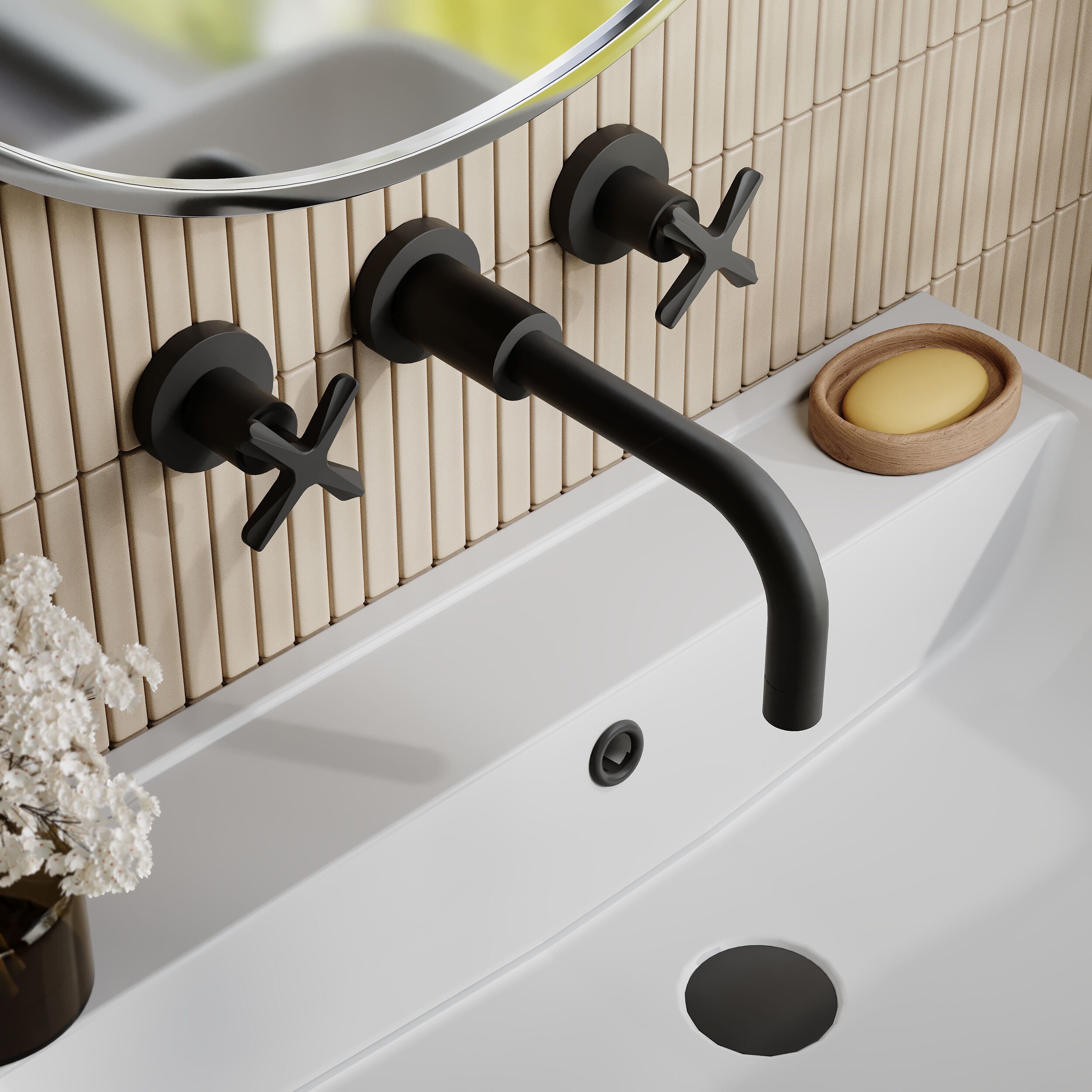 Cylin 3 Hole Wall Mounted Basin Mixer Tap