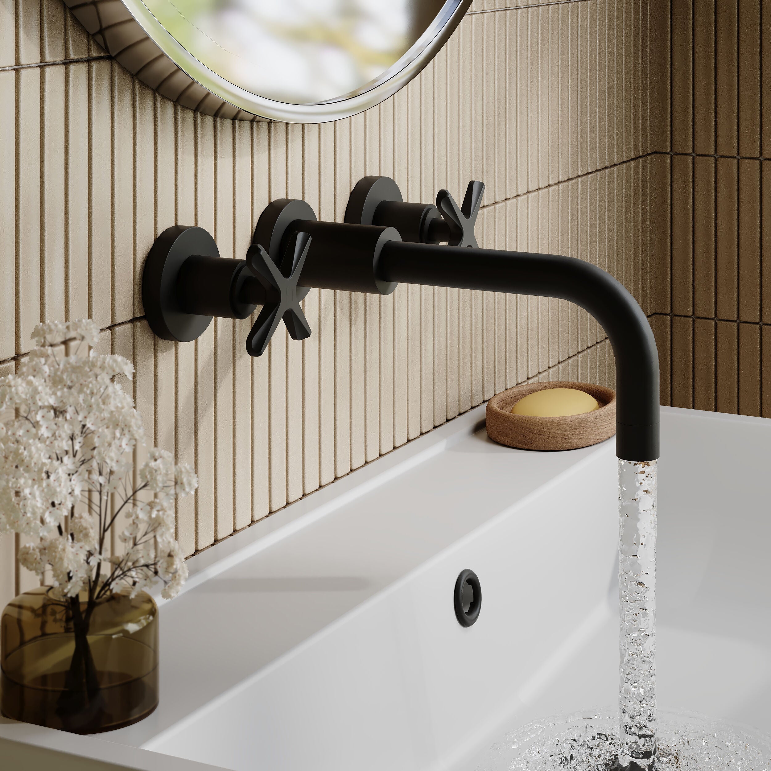 Cylin 3 Hole Wall Mounted Basin Mixer Tap