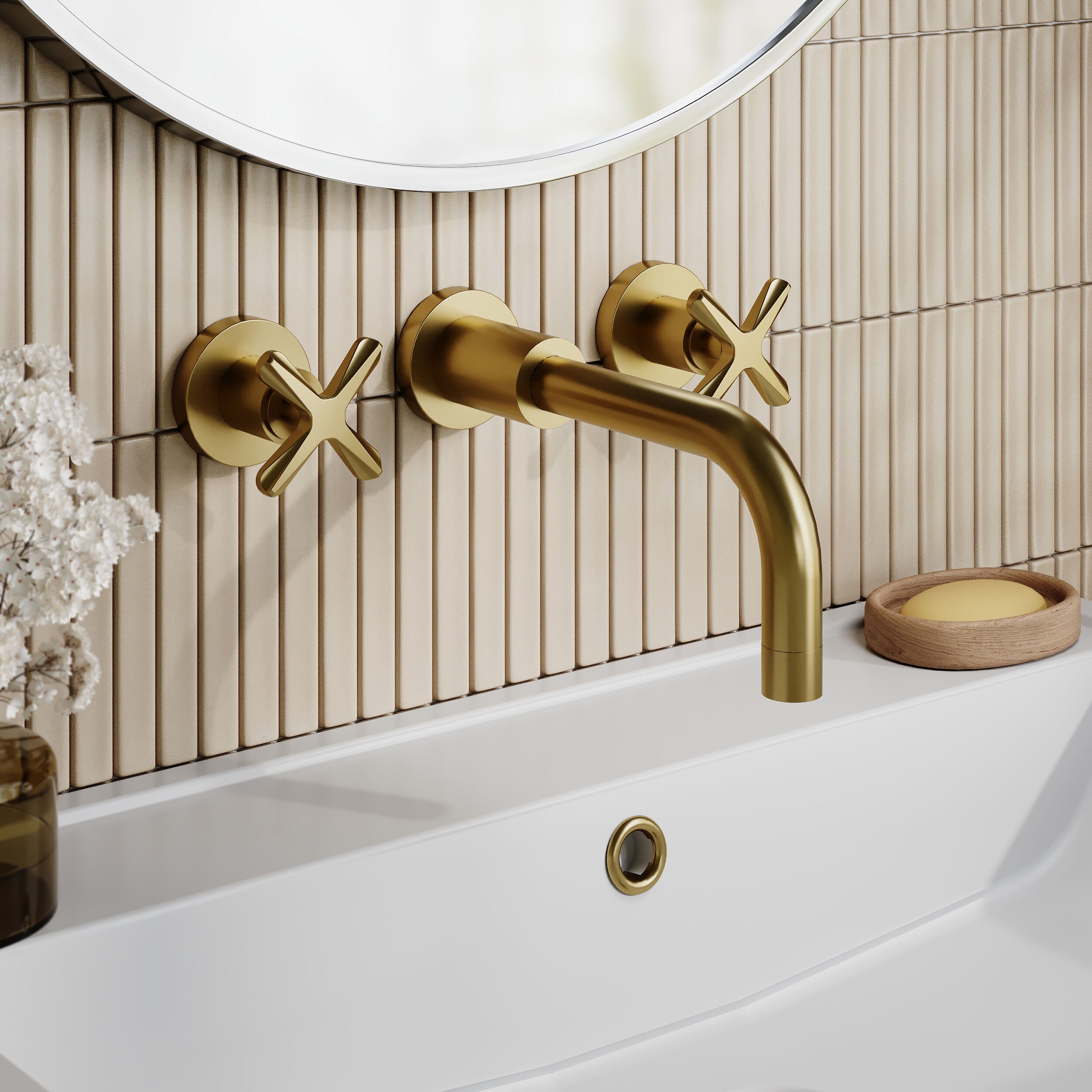 Cylin 3 Hole Wall Mounted Basin Mixer Tap