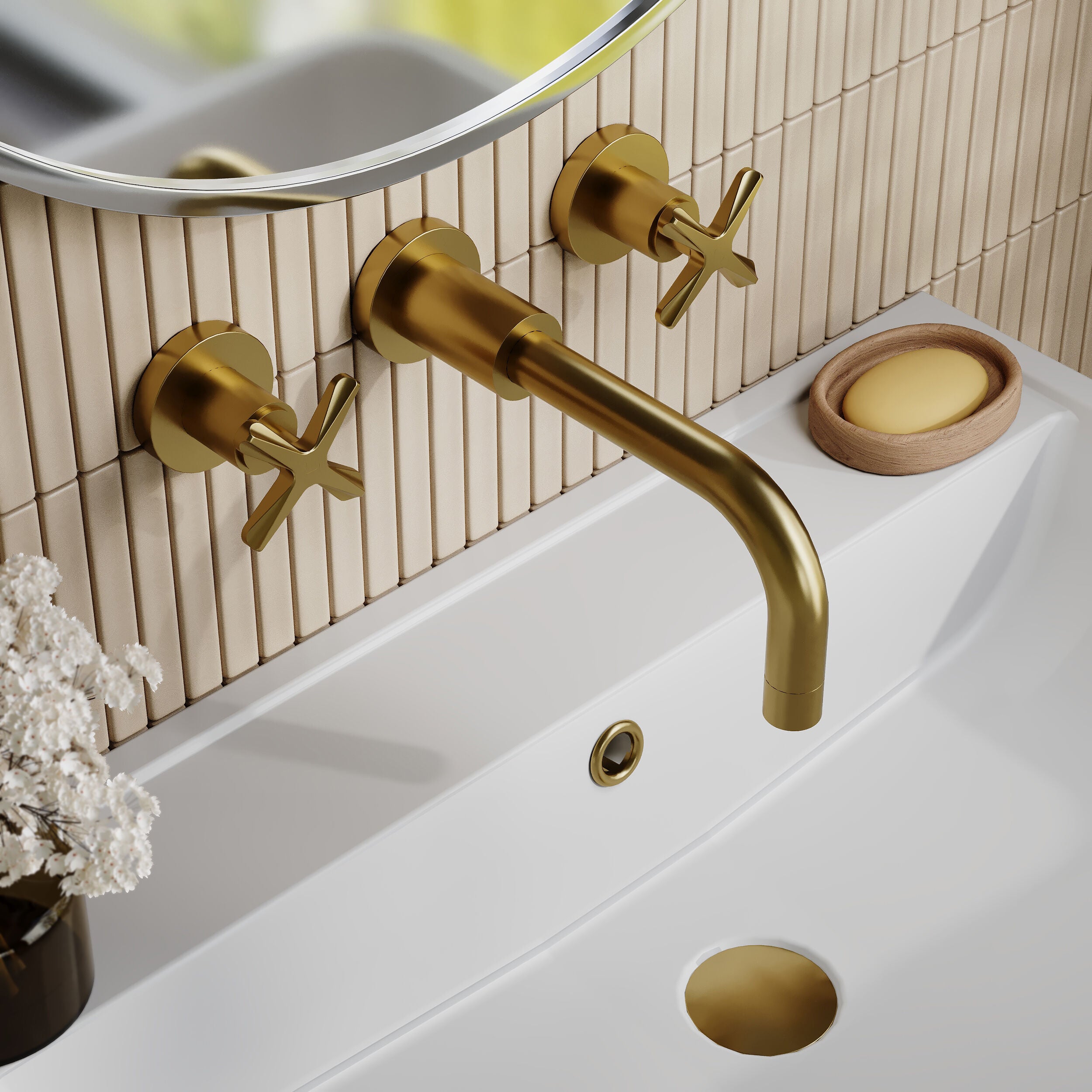 Cylin 3 Hole Wall Mounted Basin Mixer Tap