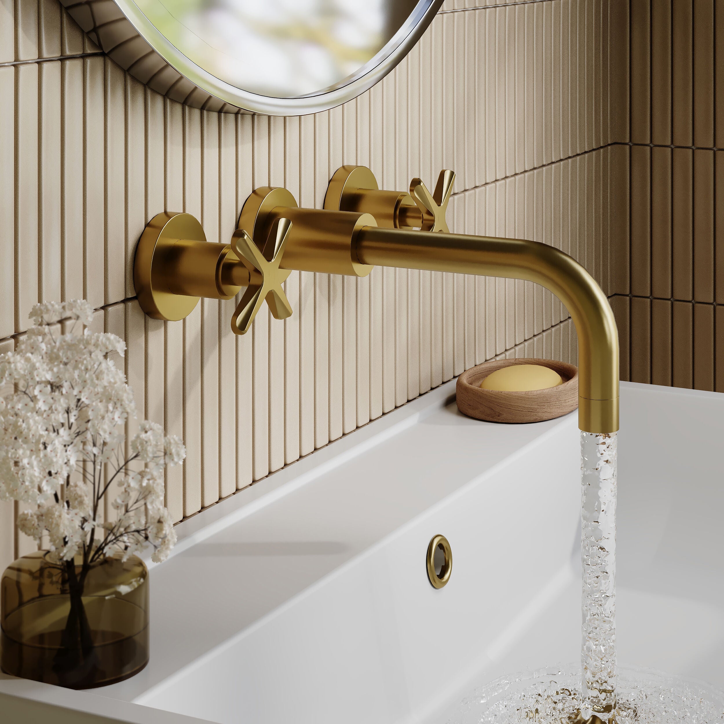 Cylin 3 Hole Wall Mounted Basin Mixer Tap