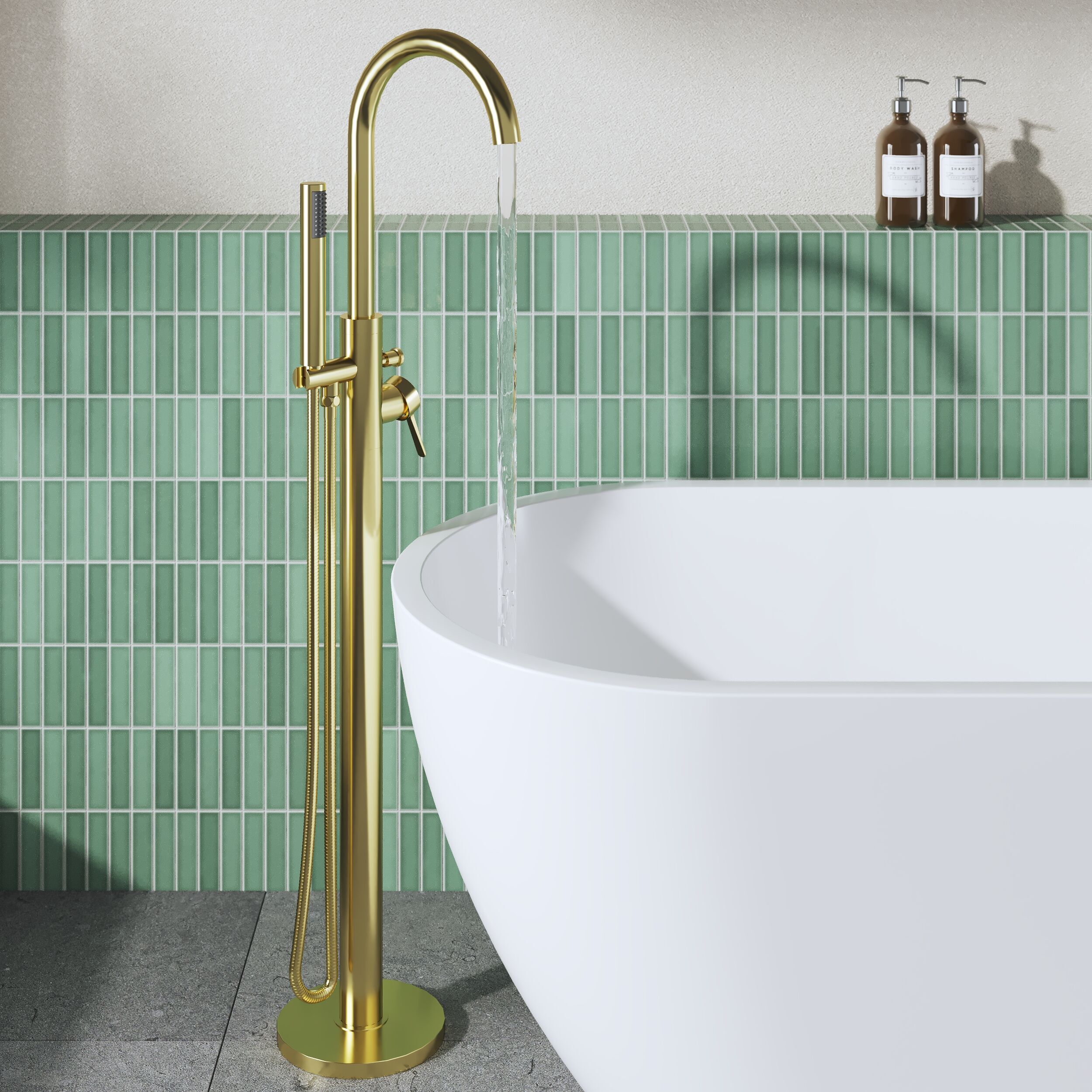 Cylin Floor Mounted Bath Shower Mixer Tap With Handset