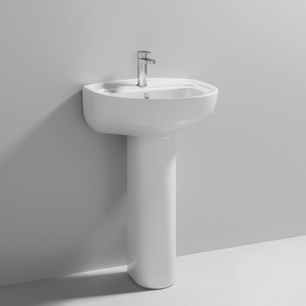 Hix Basin with  Full  Pedestal - 560mm Wide - 2 TH - White
