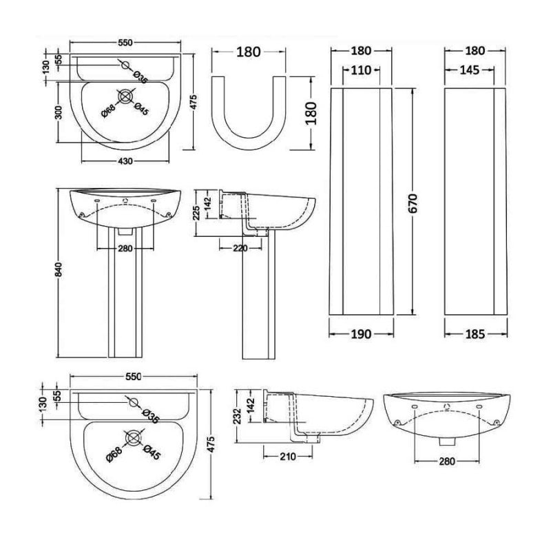 Sydney Basin with Full Pedestal - 1 or 2 TH - White