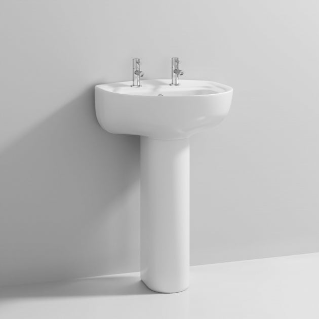Hix Basin with  Full  Pedestal - 560mm Wide - 2 TH - White