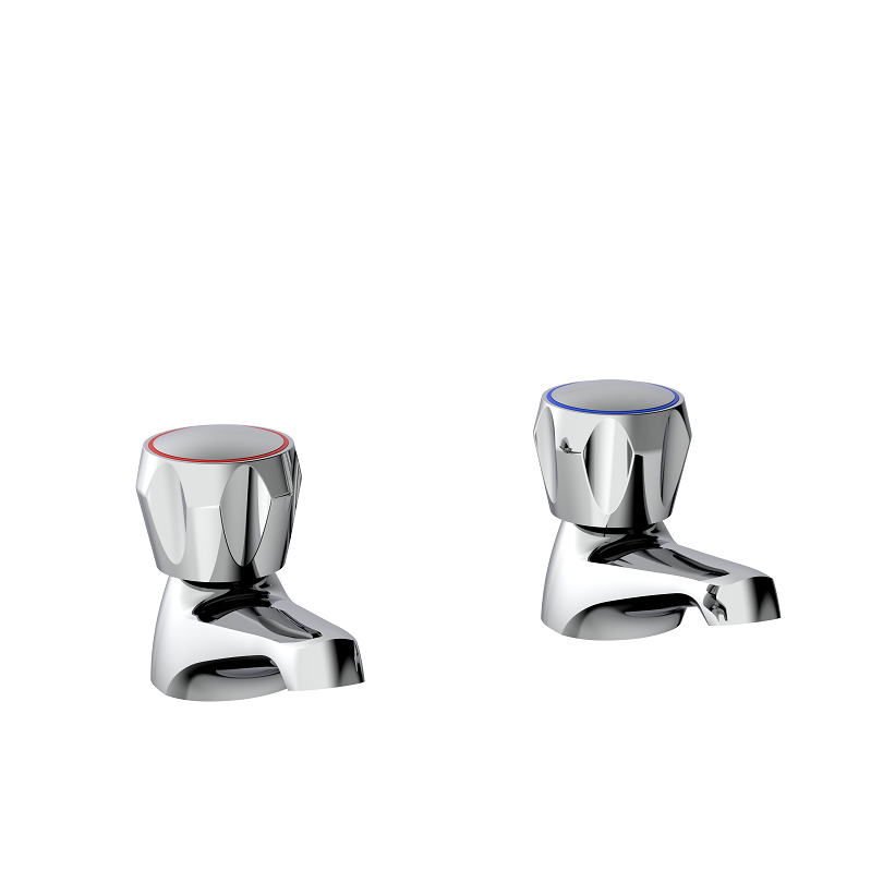 Contour Round Dome Dome Basin Pillar Taps - Chrome