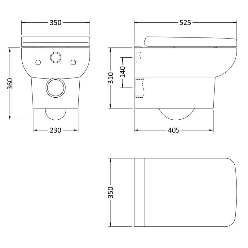 Trio Modern Wall Hung Toilet With Soft Close Seat - White