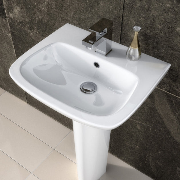 Line Basin with Pedestal & Size Option - 1 TH - White