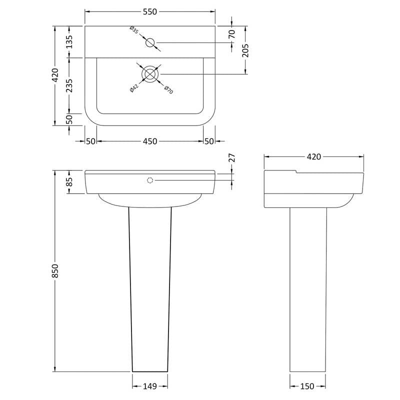Trio Basin with Pedestal Option - 1 TH - White
