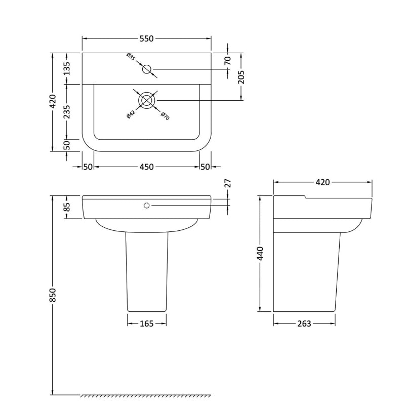 Trio Basin with Pedestal Option - 1 TH - White