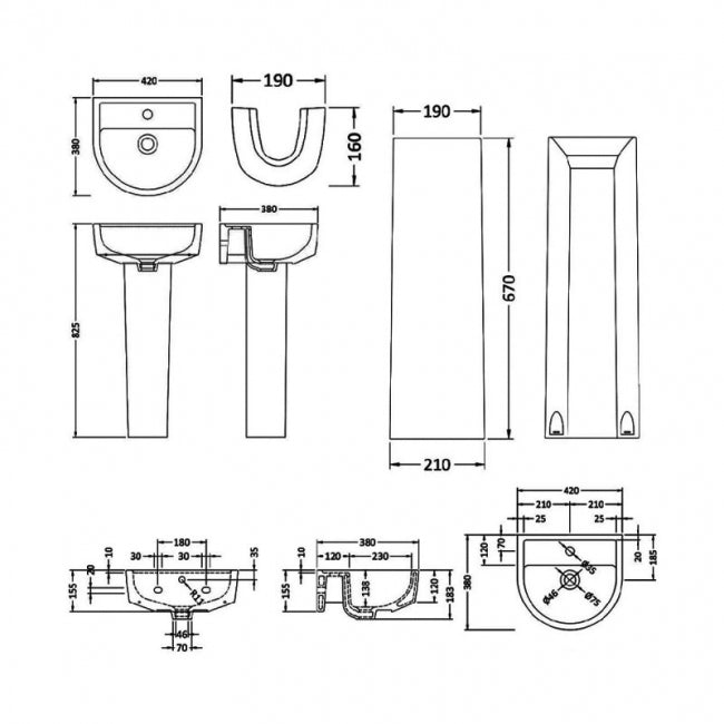 Vast Basin with Pedestal & Size Options - 1 TH - White