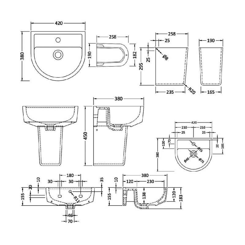 Vast Basin with Pedestal & Size Options - 1 TH - White