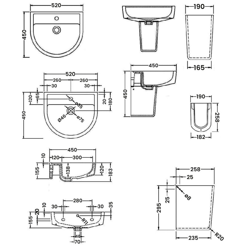 Vast Basin with Pedestal & Size Options - 1 TH - White
