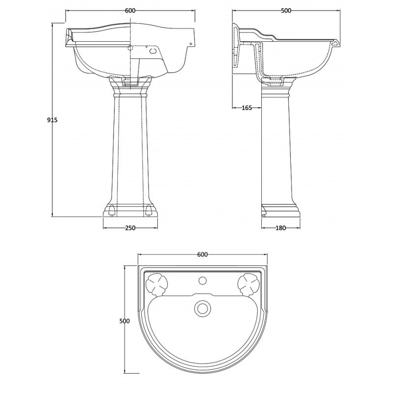 Chiltern Basin With Full Pedestal -  1 or 2 TH - White