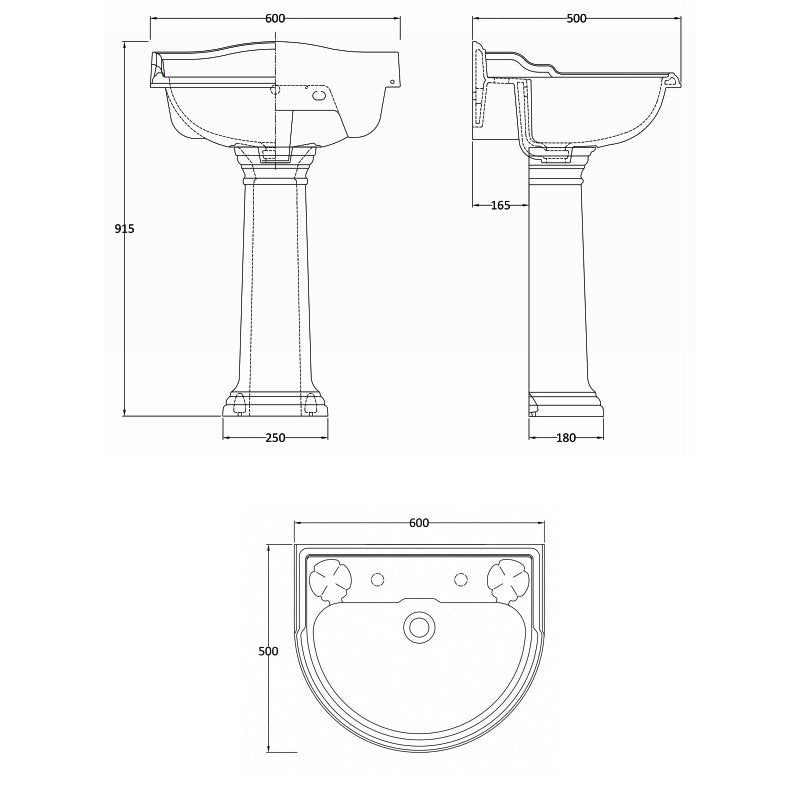 Chiltern Basin With Full Pedestal -  1 or 2 TH - White