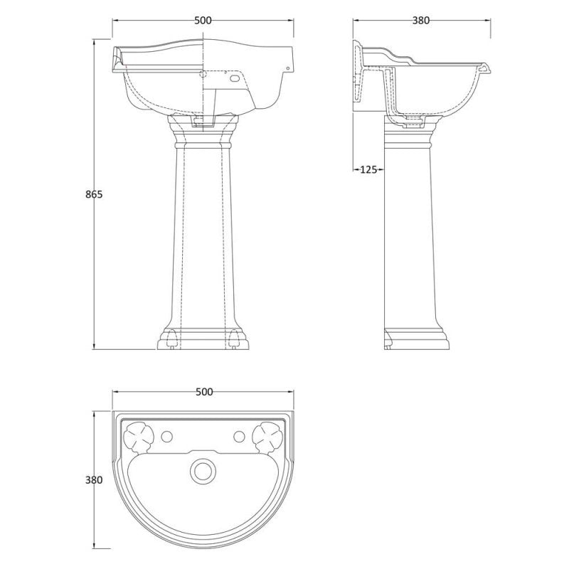 Chiltern Basin With Full Pedestal -  1 or 2 TH - White