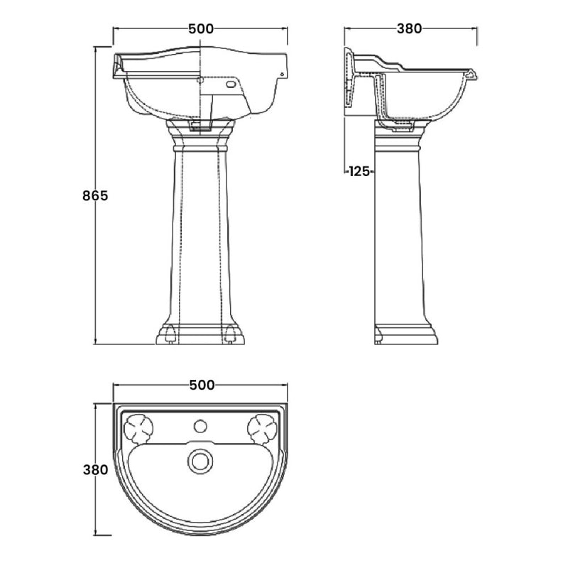 Chiltern Basin With Full Pedestal -  1 or 2 TH - White
